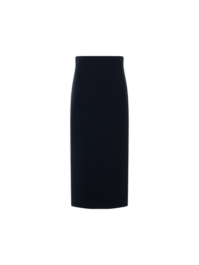 Designer Wool Bi-Stretch Double-Face Midi Pencil Skirt - black
