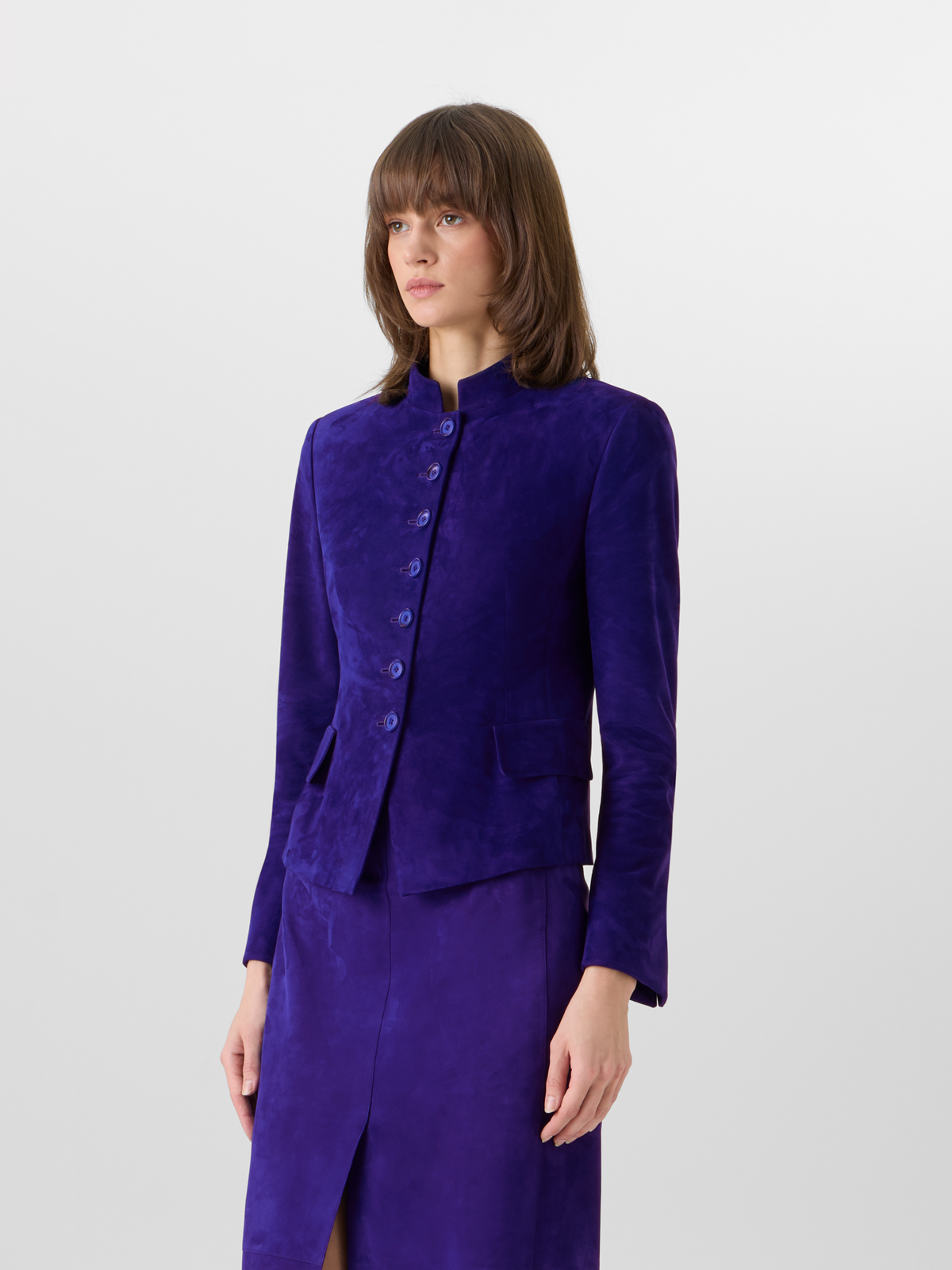 Designer Deva Short Jacket in Suede - purple #editorial