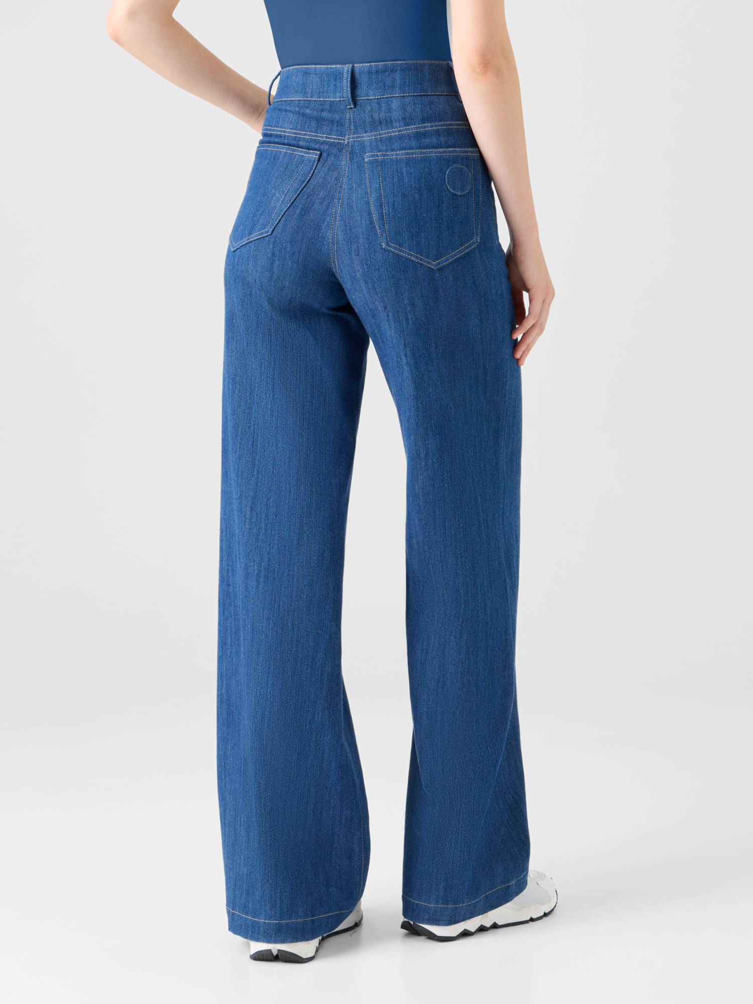 Designer Cooper Wide Leg Stretch Cotton Denim Pants - navy - blue 