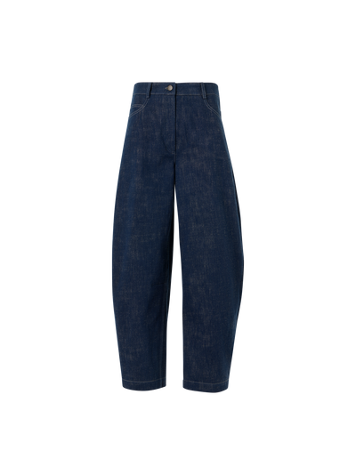 Designer Barrel Leg Pants in Brushed Winter Denim - navy