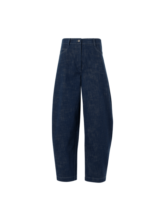 Designer Barrel Leg Pants in Brushed Winter Denim - navy