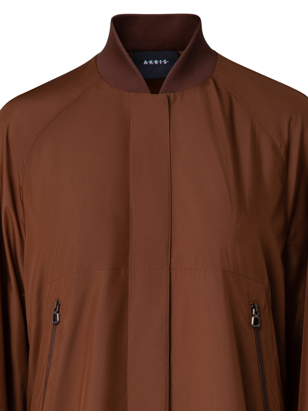 Designer Silk Long Bomber Jacket - brown