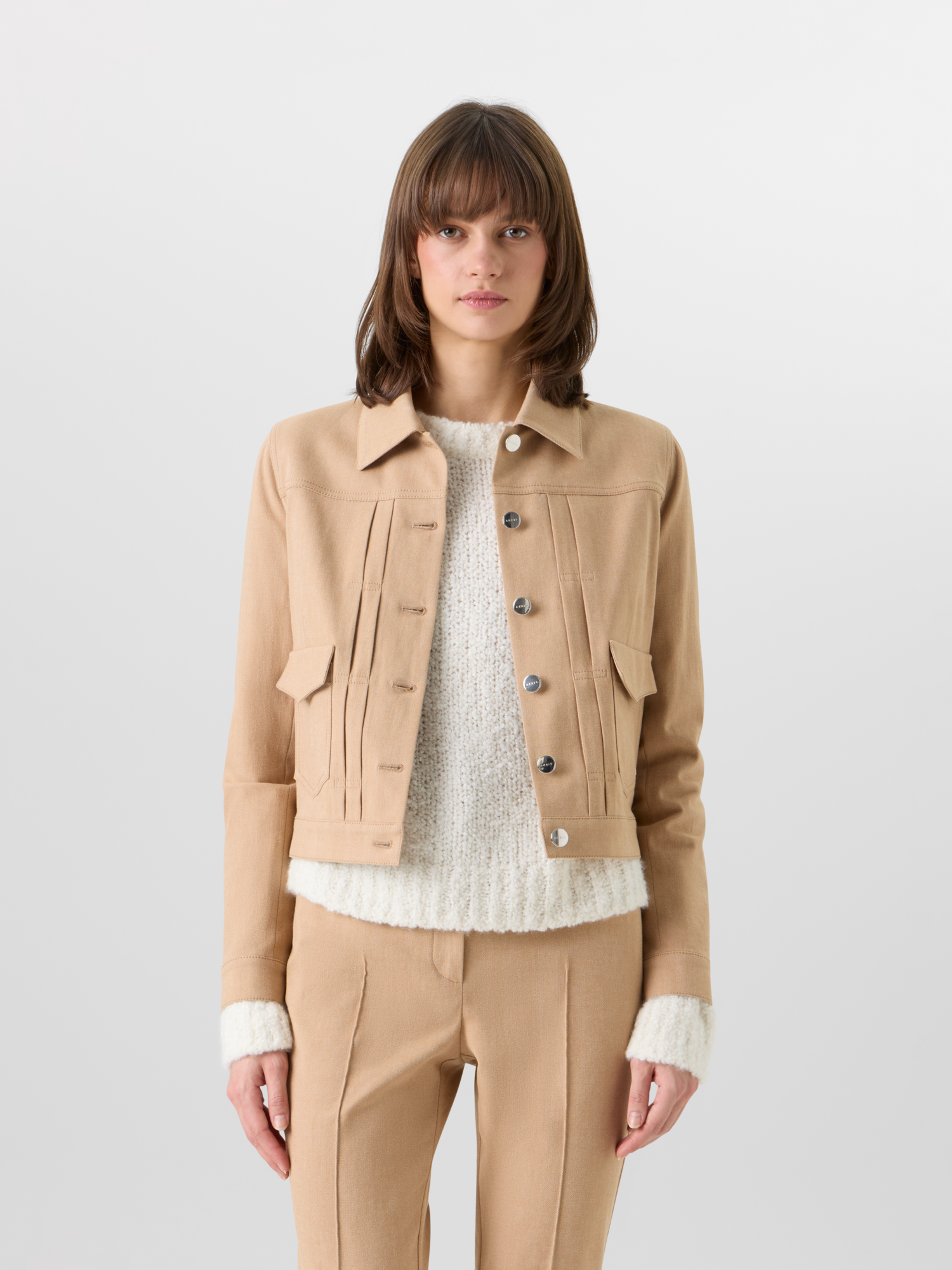 Designer Hilbert Short Jacket in Stretch-Cotton Denim - beige 
