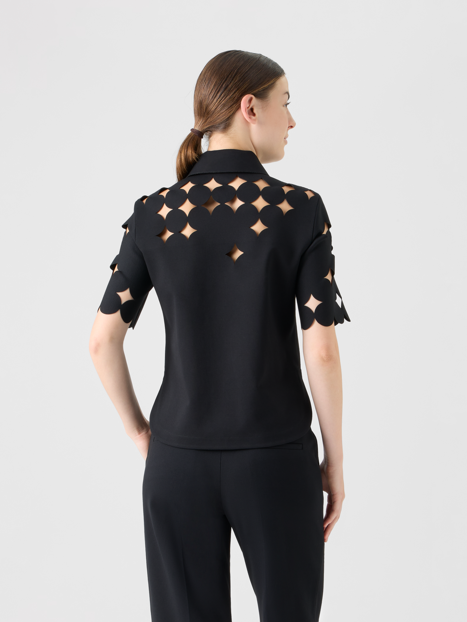 Designer Dropping Dot Cut-Out Polo Shirt - black 