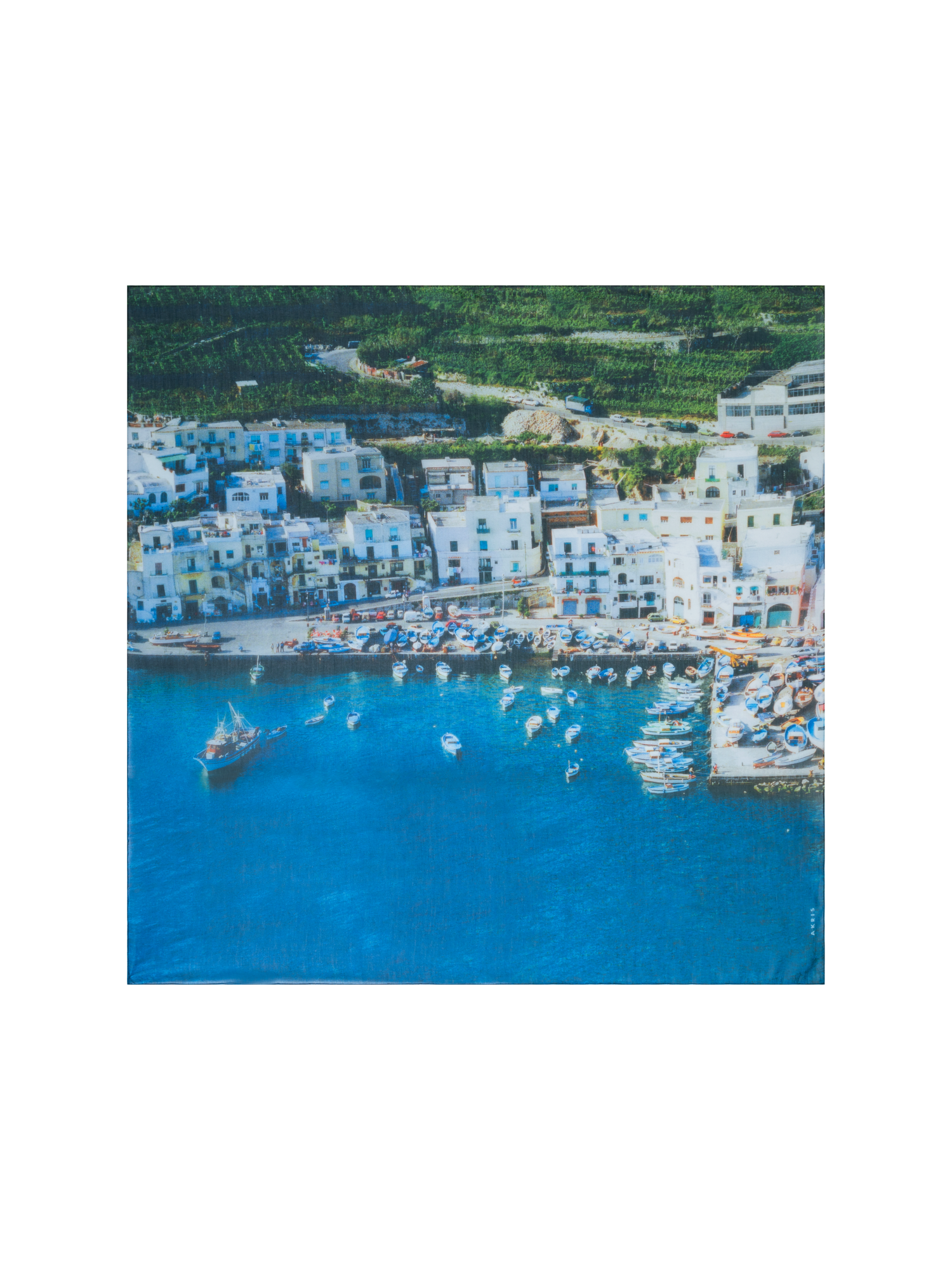 Designer Cotton Silk Scarf with Marina Grande Print - multicolor