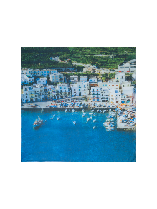 Designer Cotton Silk Scarf with Marina Grande Print - multicolor