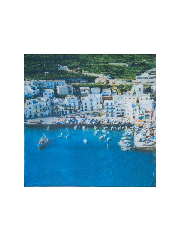 Designer Cotton Silk Scarf with Marina Grande Print - multicolor