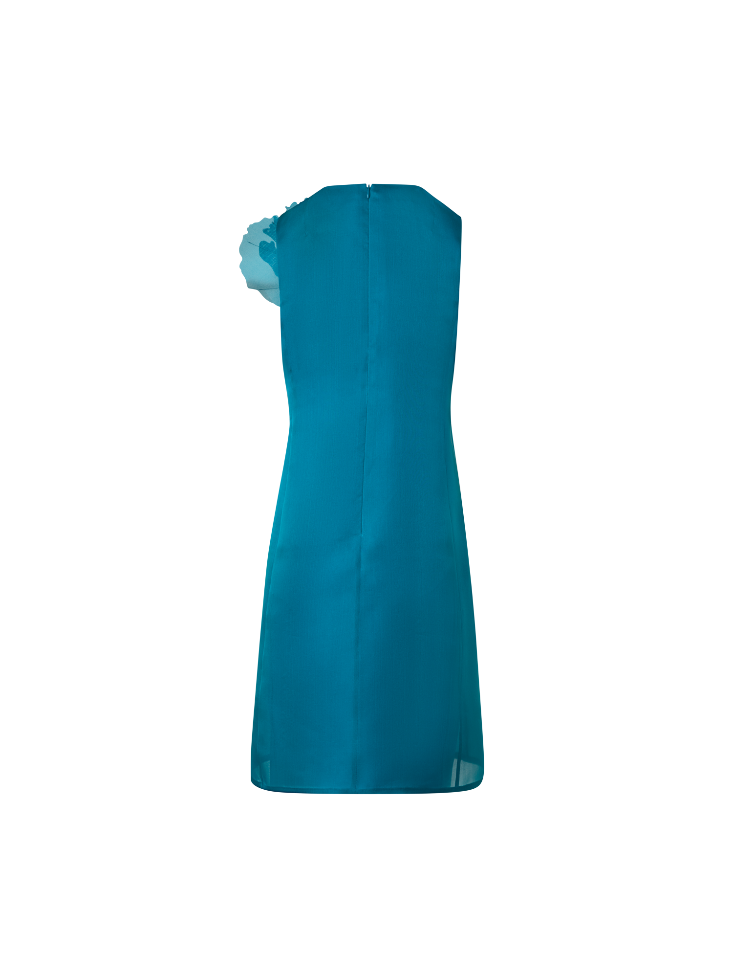Designer Silk Cocktail Dress with 3D Anemone - blue