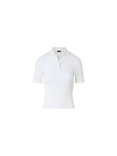 Designer Fitted Stretch Cotton Silk Knit Polo - ecru