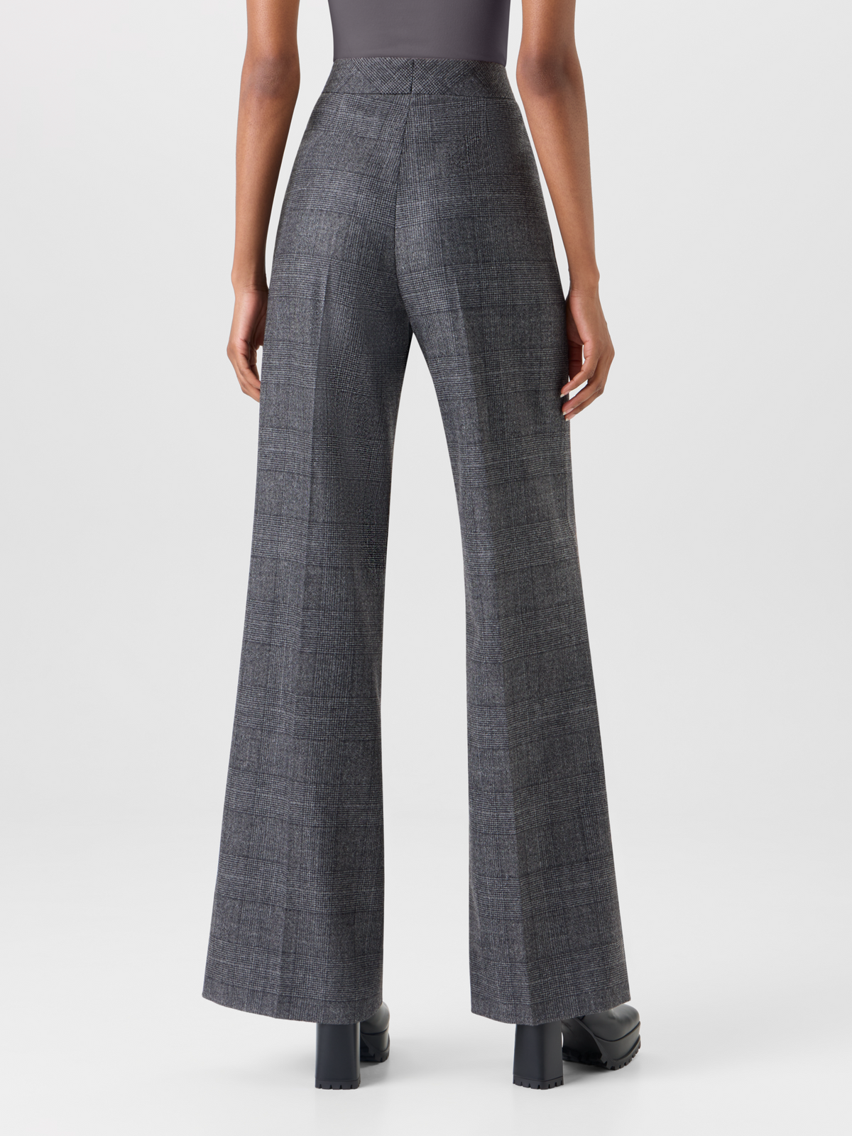 Designer Wide Leg Pants in Prince of Wales Wool Double-Face - grey - black 