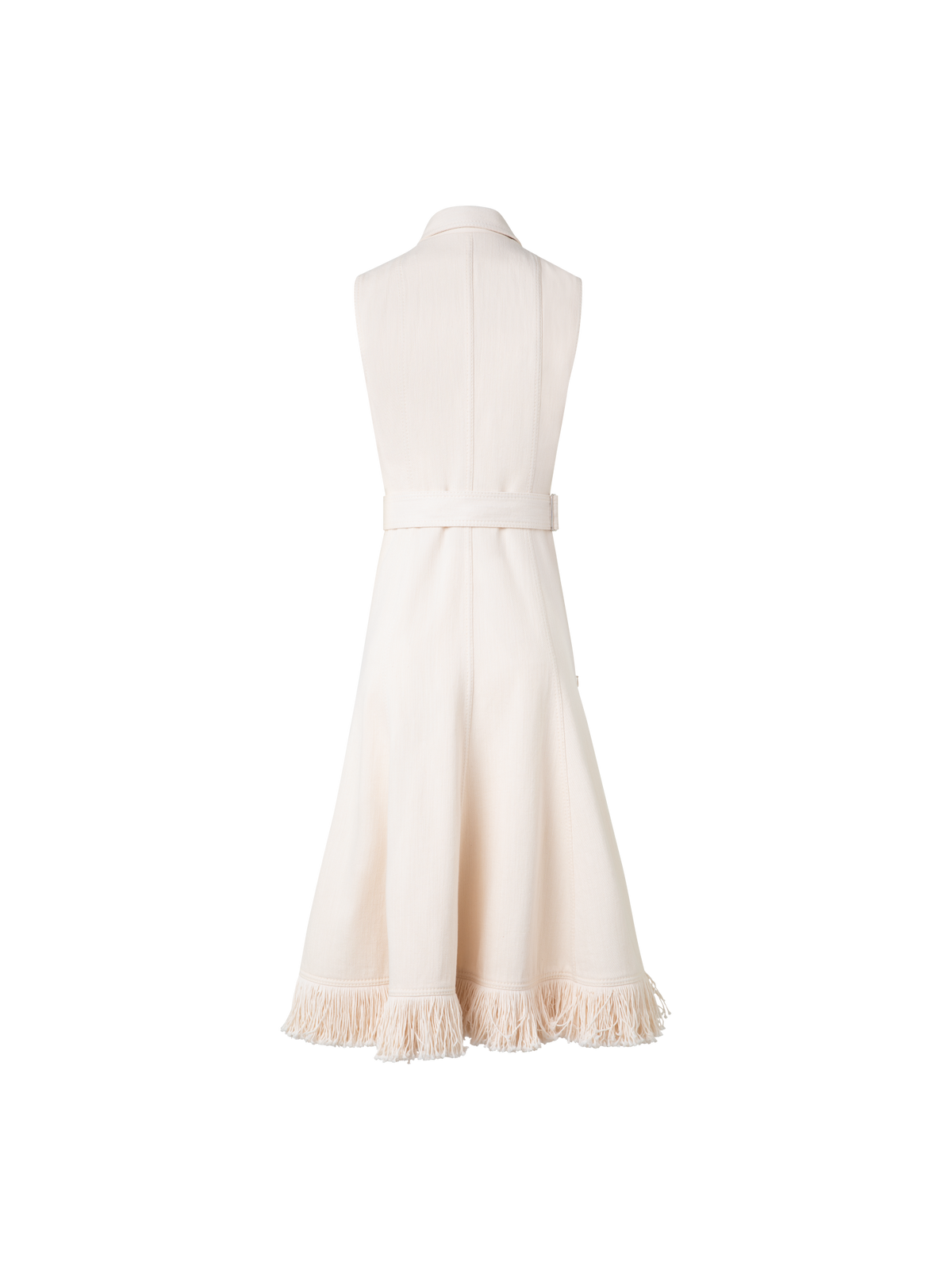 Designer Fit and Flare Denim Midi Dress with Fringes - neutral - pastel