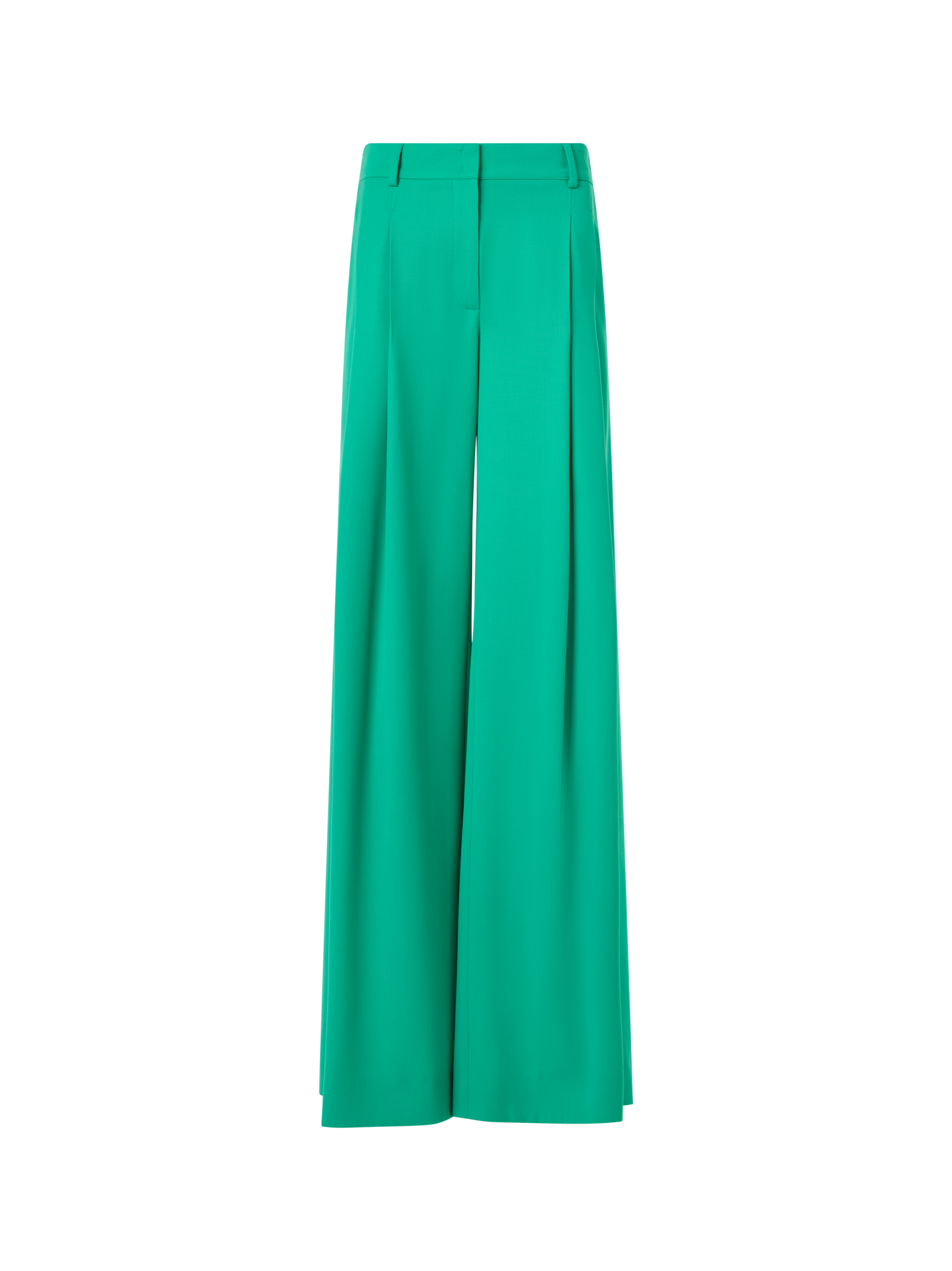 Designer Cassie Flared Wide-Leg Pants in Wool Gabardine - green