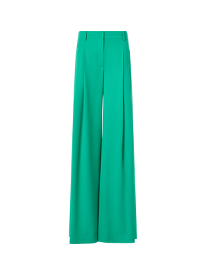 Designer Cassie Flared Wide-Leg Pants in Wool Gabardine - green