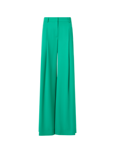 Designer Cassie Flared Wide-Leg Pants in Wool Gabardine - green