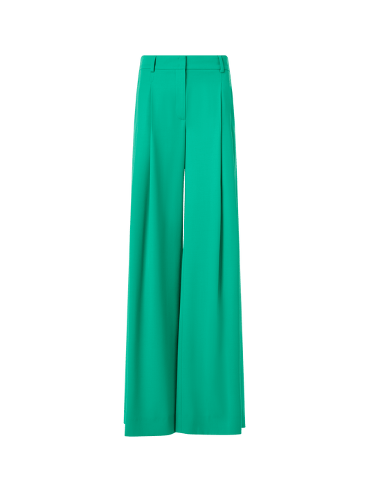 Designer Cassie Flared Wide-Leg Pants in Wool Gabardine - green