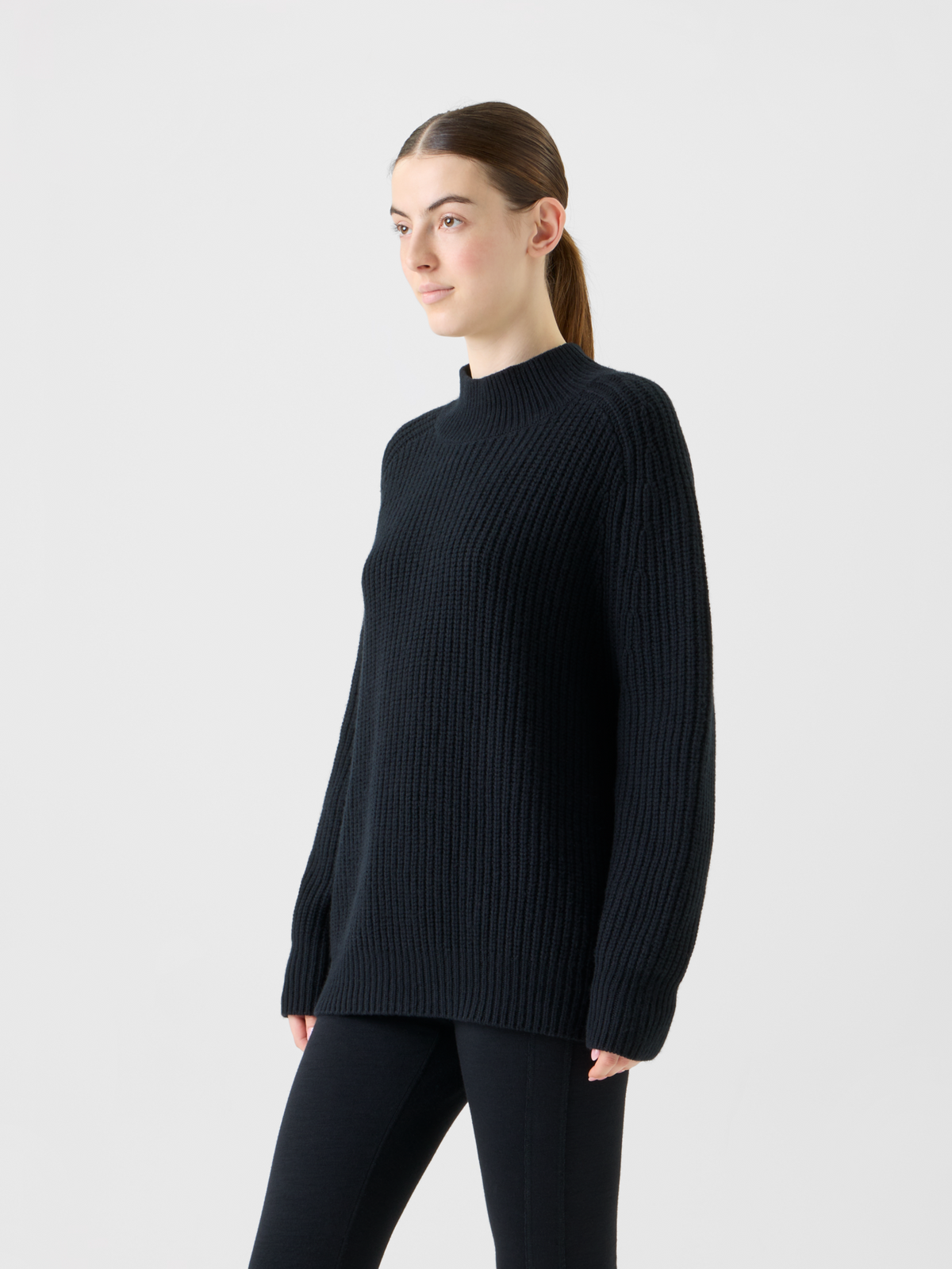 Designer Oversized Wool Cashmere Mock Neck Knit Sweater - black - neutral #editorial