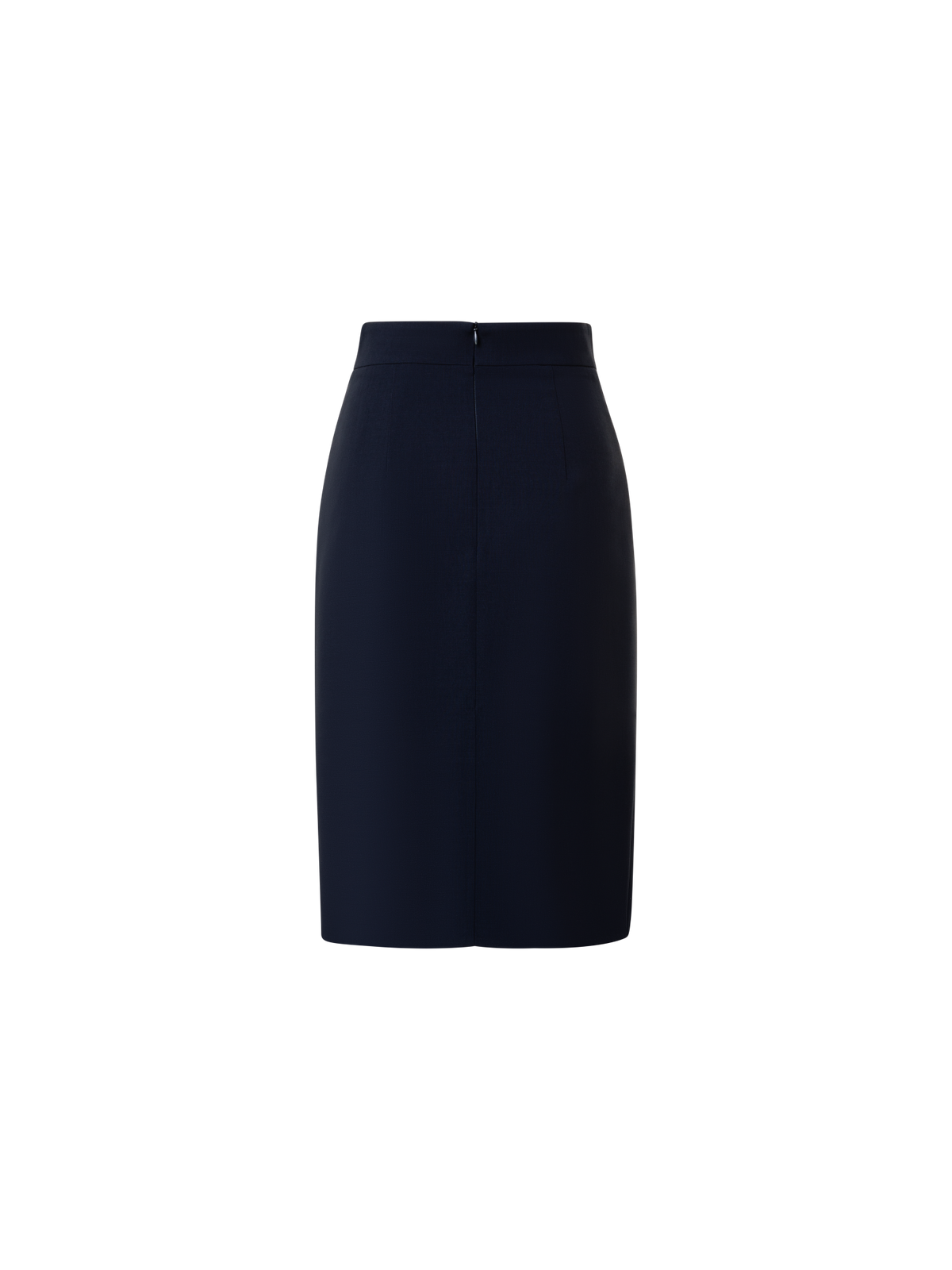 Designer Wool Double-Face Wrap Effect Pencil Skirt - navy - blue