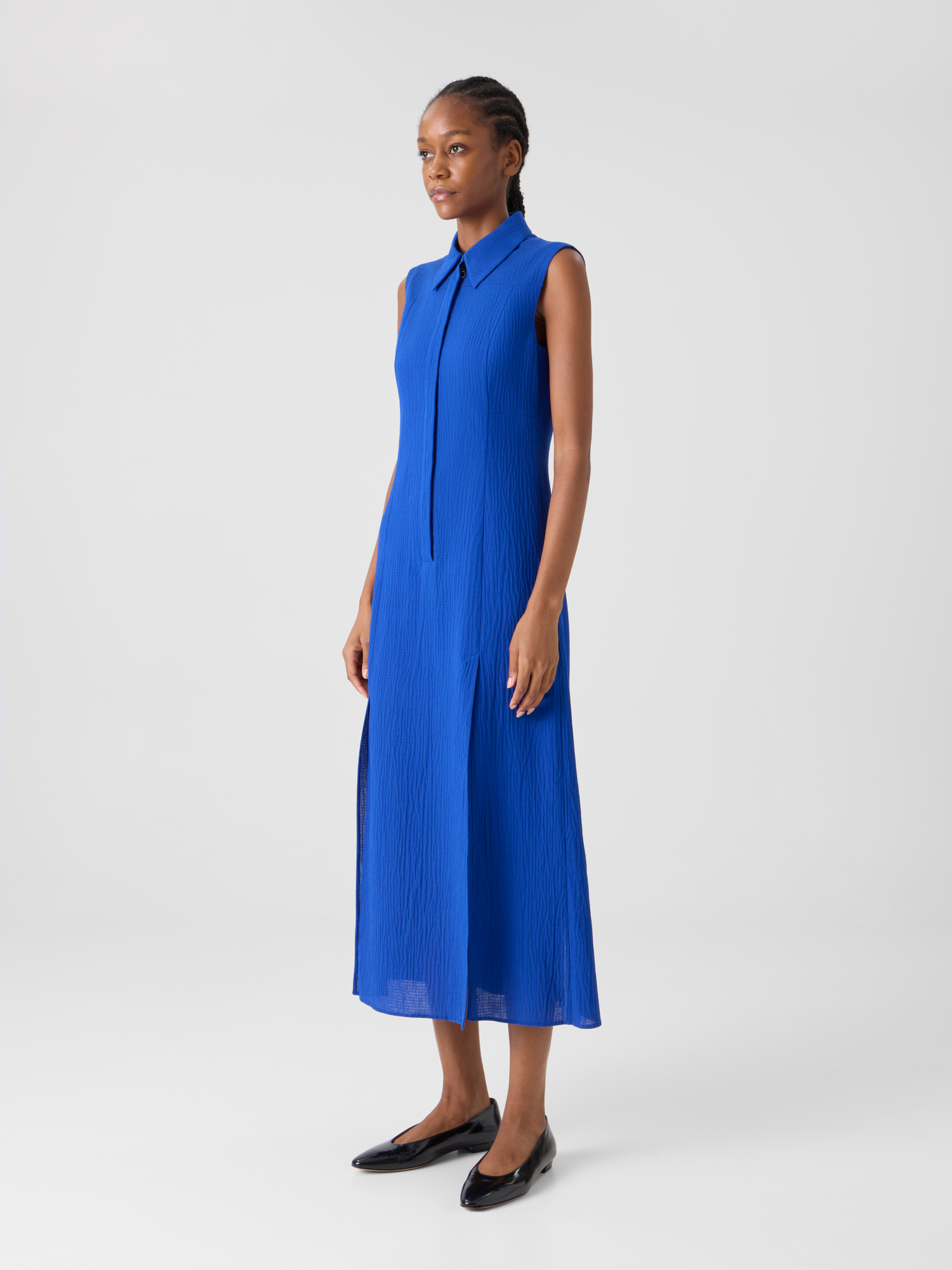 Midi Shirt Dress in Structured Cotton Silk