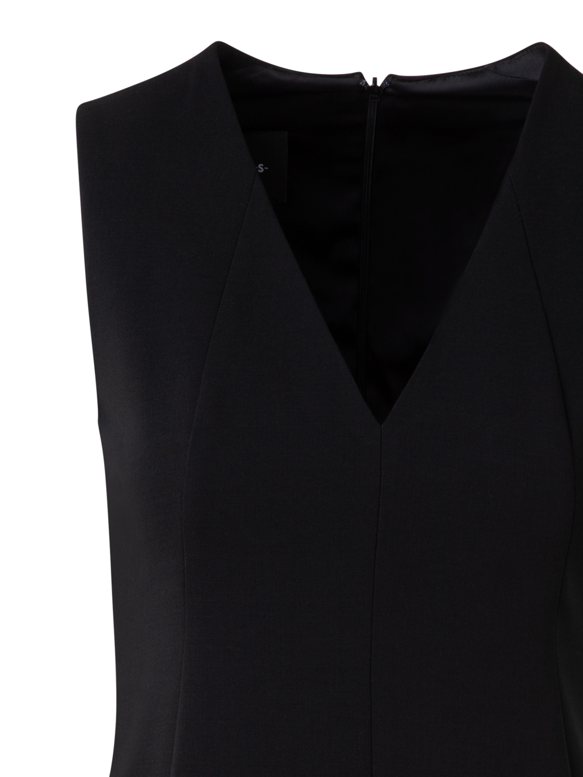 Designer Sleeveless V-Neck Wool Double-Face Sheath Dress - black