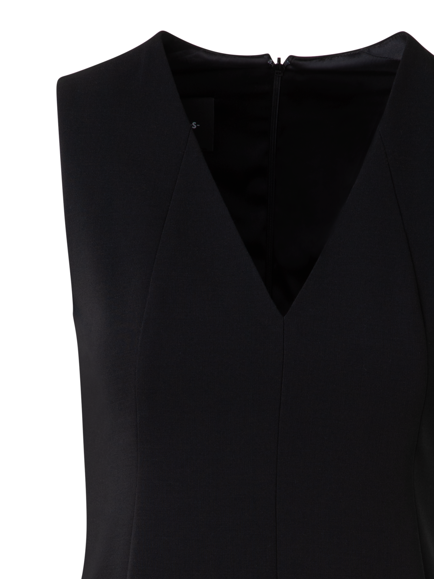 Designer Sleeveless V-Neck Wool Double-Face Sheath Dress - black