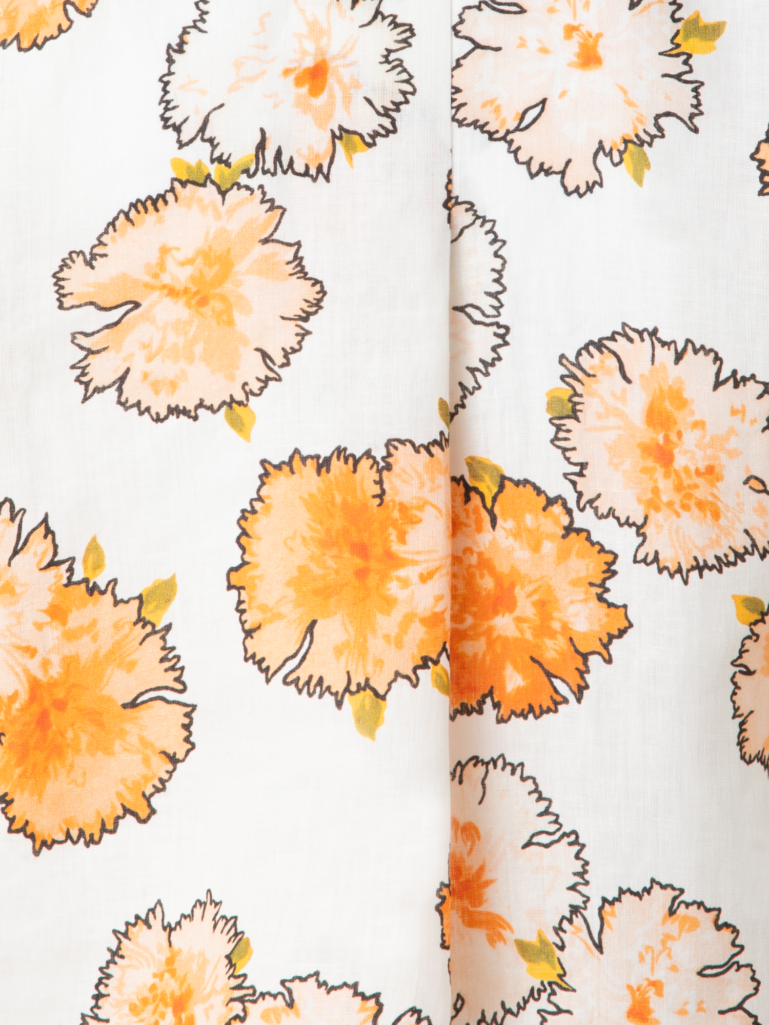 Designer Cropped Linen Kimono Blouse in Carnation Print - multicolor - ecru - orange - white