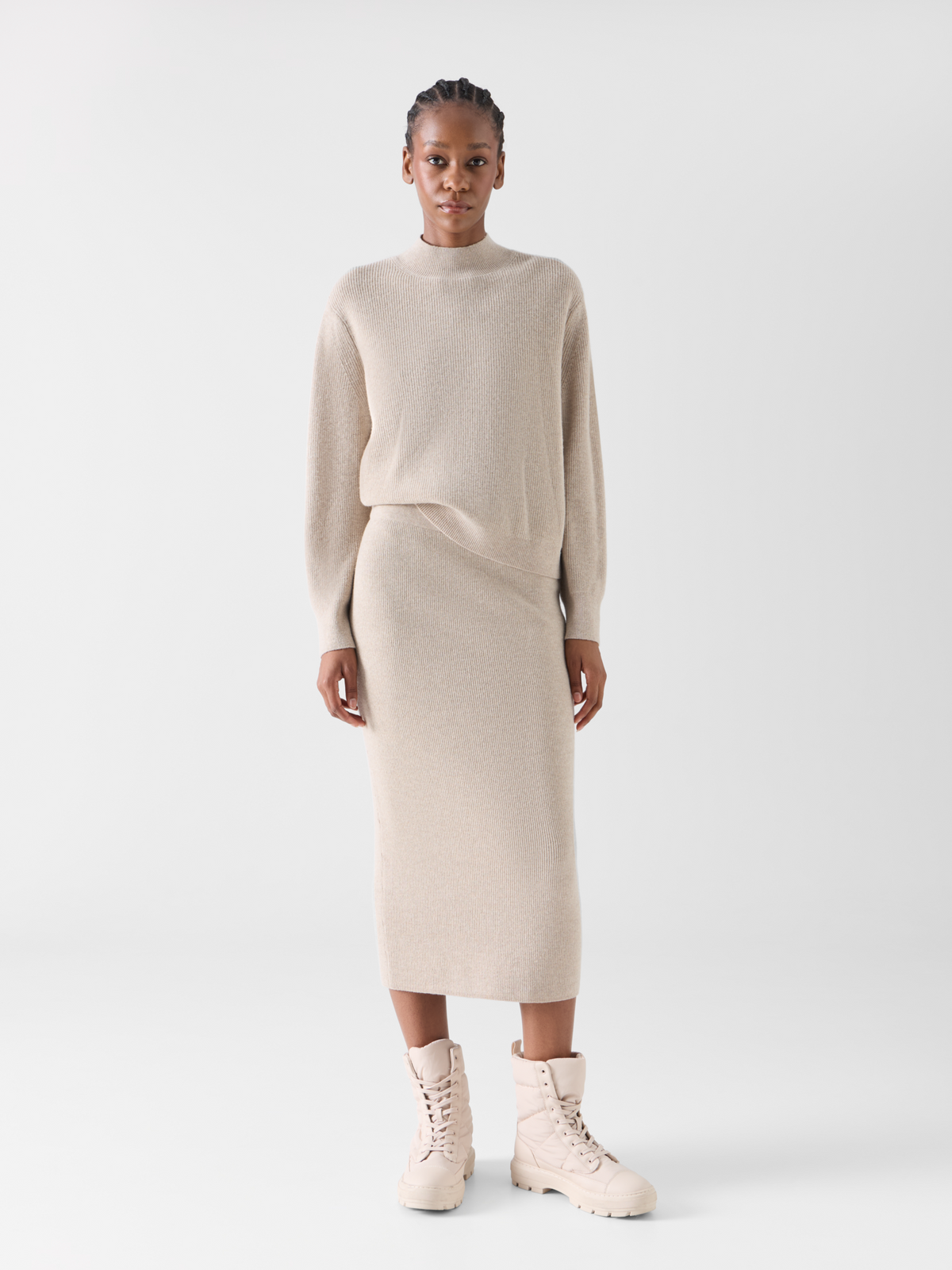 Designer Wool Cashmere Mock Neck Sweater - beige #editorial