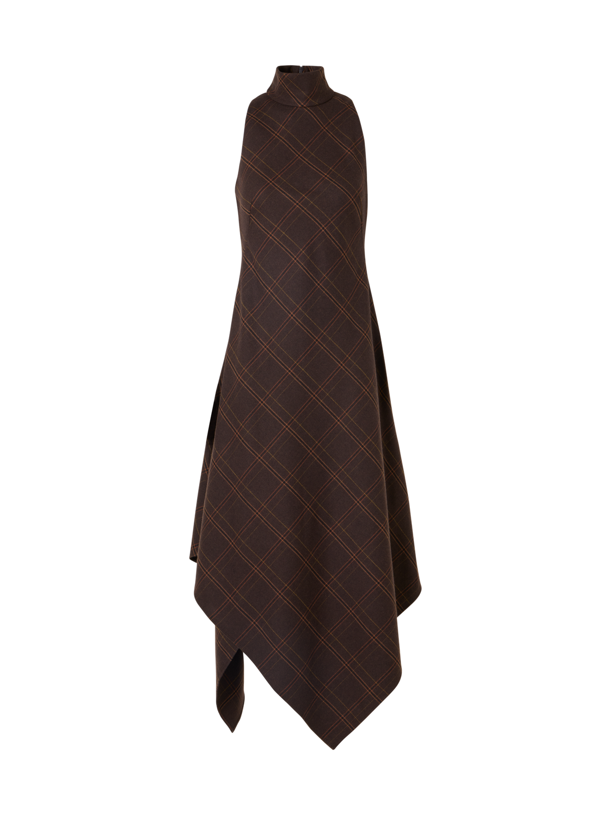 Designer Halter Midi Dress in Check Flannel - brown