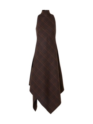 Designer Halter Midi Dress in Check Flannel - brown