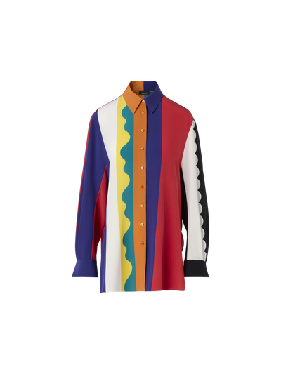 Designer Oversize Silk Blouse with Paravent Print - multicolor