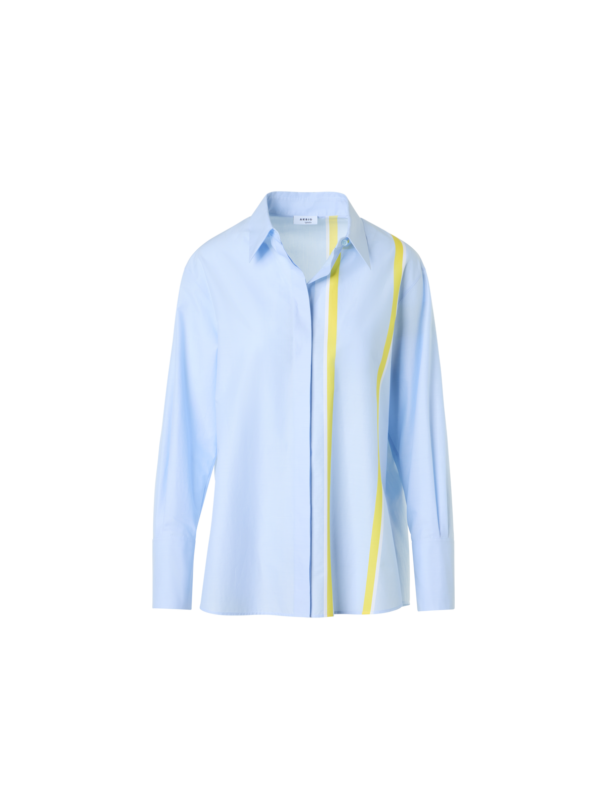Designer Striped Cotton Chambré Shirt Blouse - pastel - blue