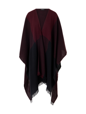 Designer Wool Cashmere Check Cape Scarf - red - wine