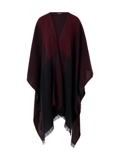 Designer Wool Cashmere Check Cape Scarf - red - wine