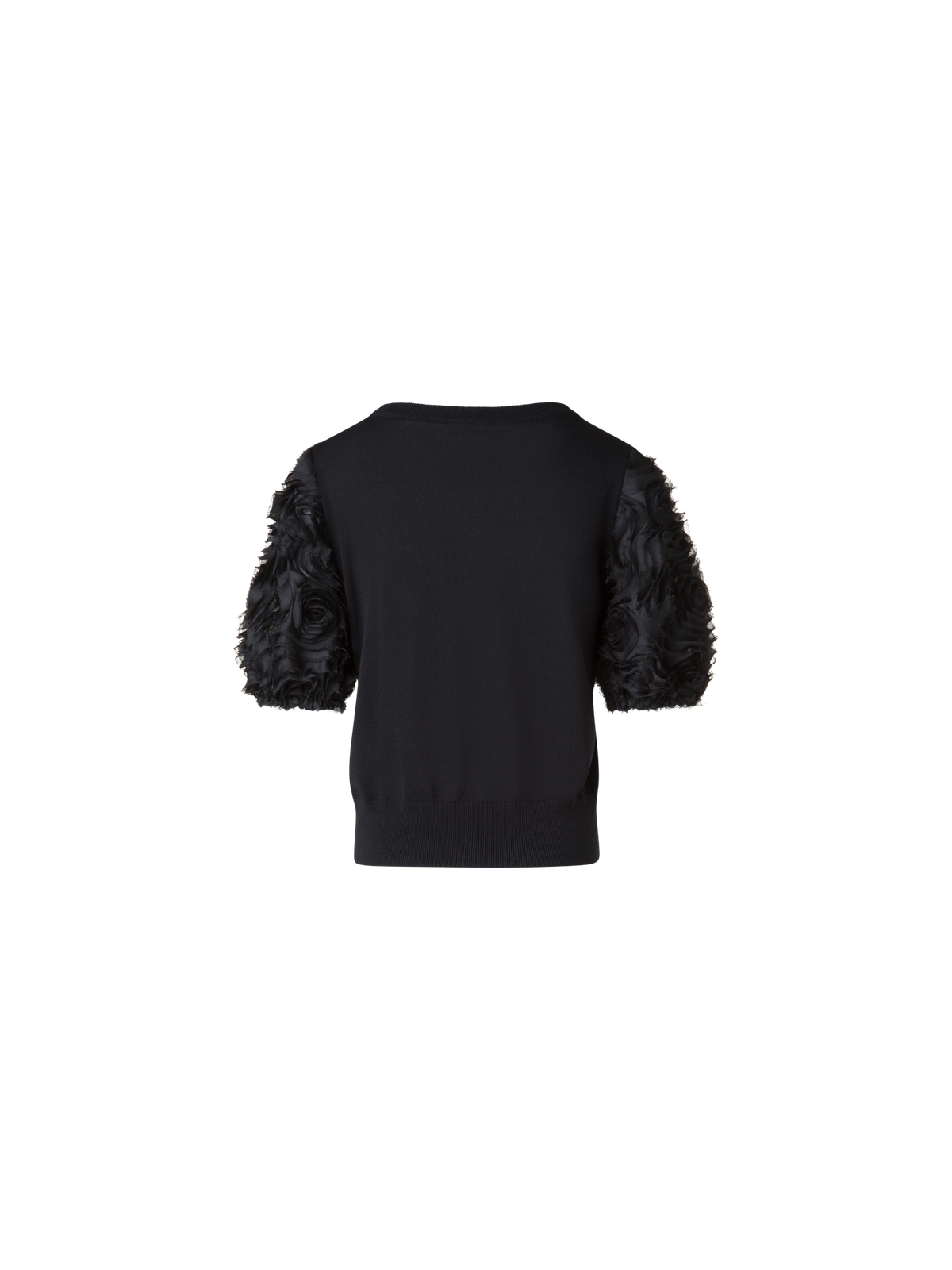 Designer Merino Knit Shirt with 3D Carnation Embroidery - black