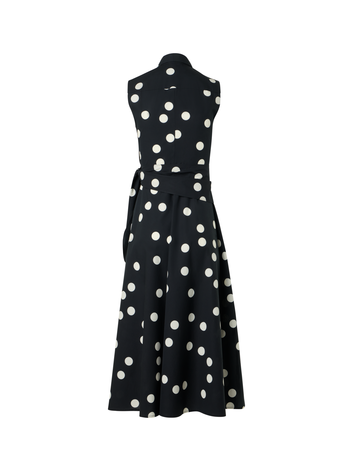 Designer Polka Dot Wrap Midi Dress in Cotton Poplin - black