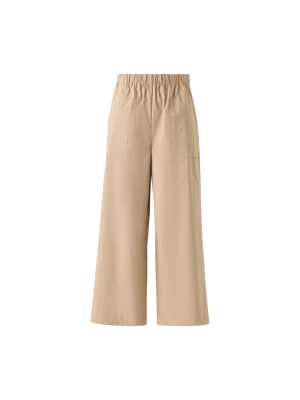 Designer Frey Cropped Cotton Culotte Pants with Elastic Waist - beige