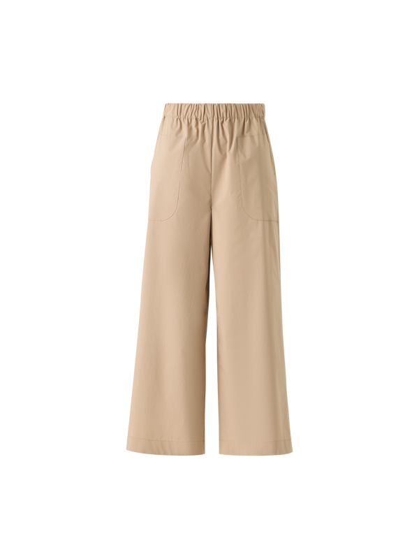 Designer Frey Cropped Cotton Culotte Pants with Elastic Waist - beige