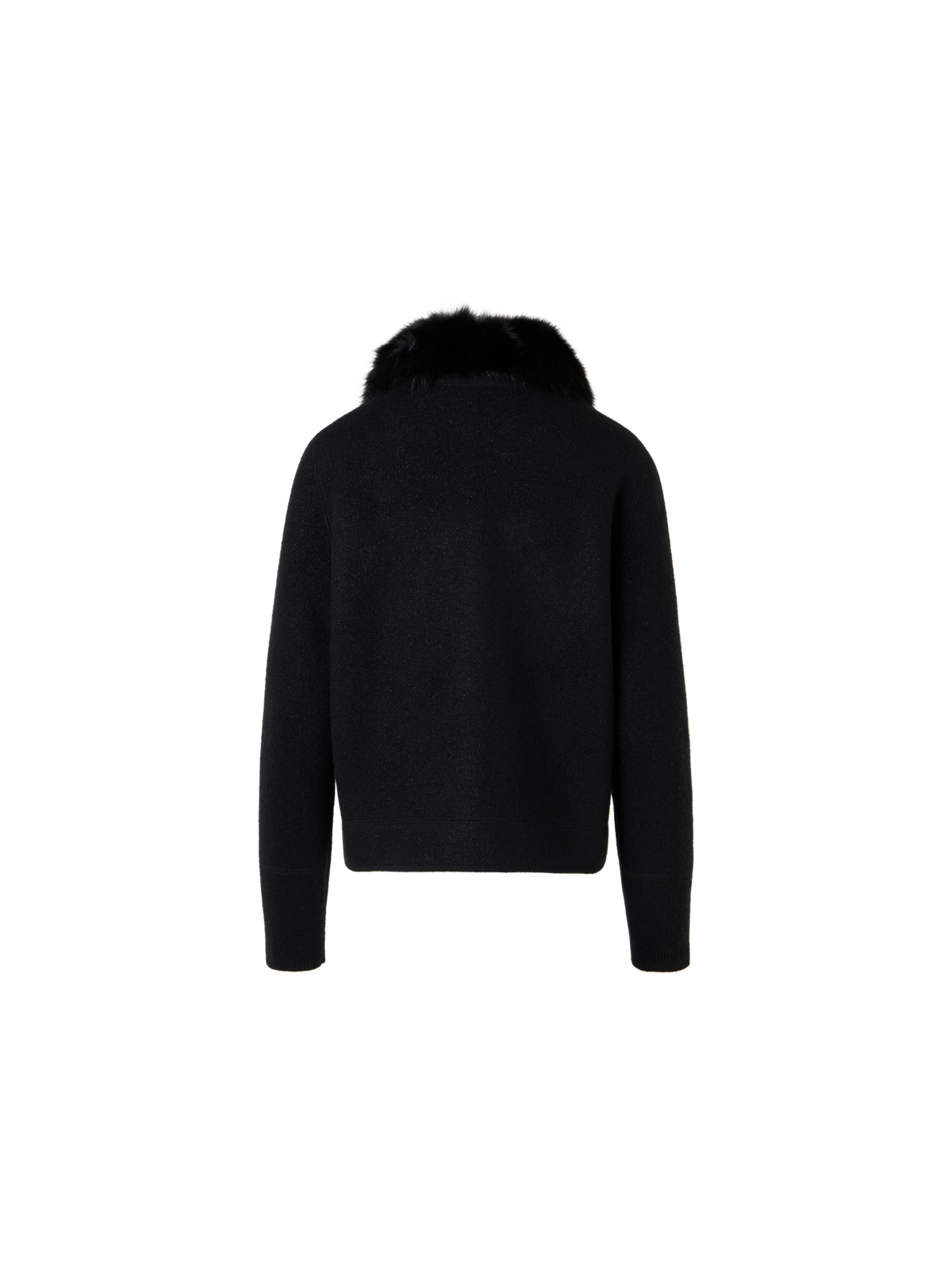 Designer Short Cashmere Lamé Cardigan with Detachable Sable Collar - black