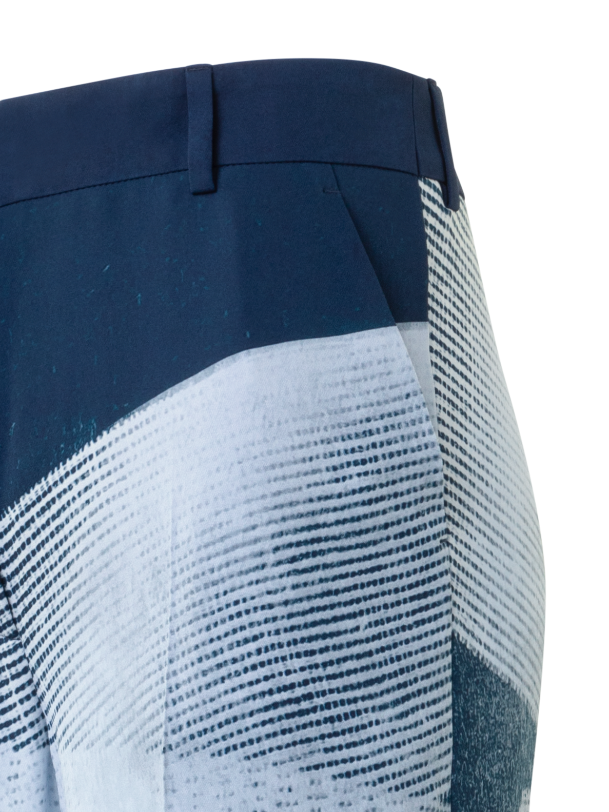 Designer Wide Straight Silk Pants in Zigzag Print - neutral - navy - blue - multicolor