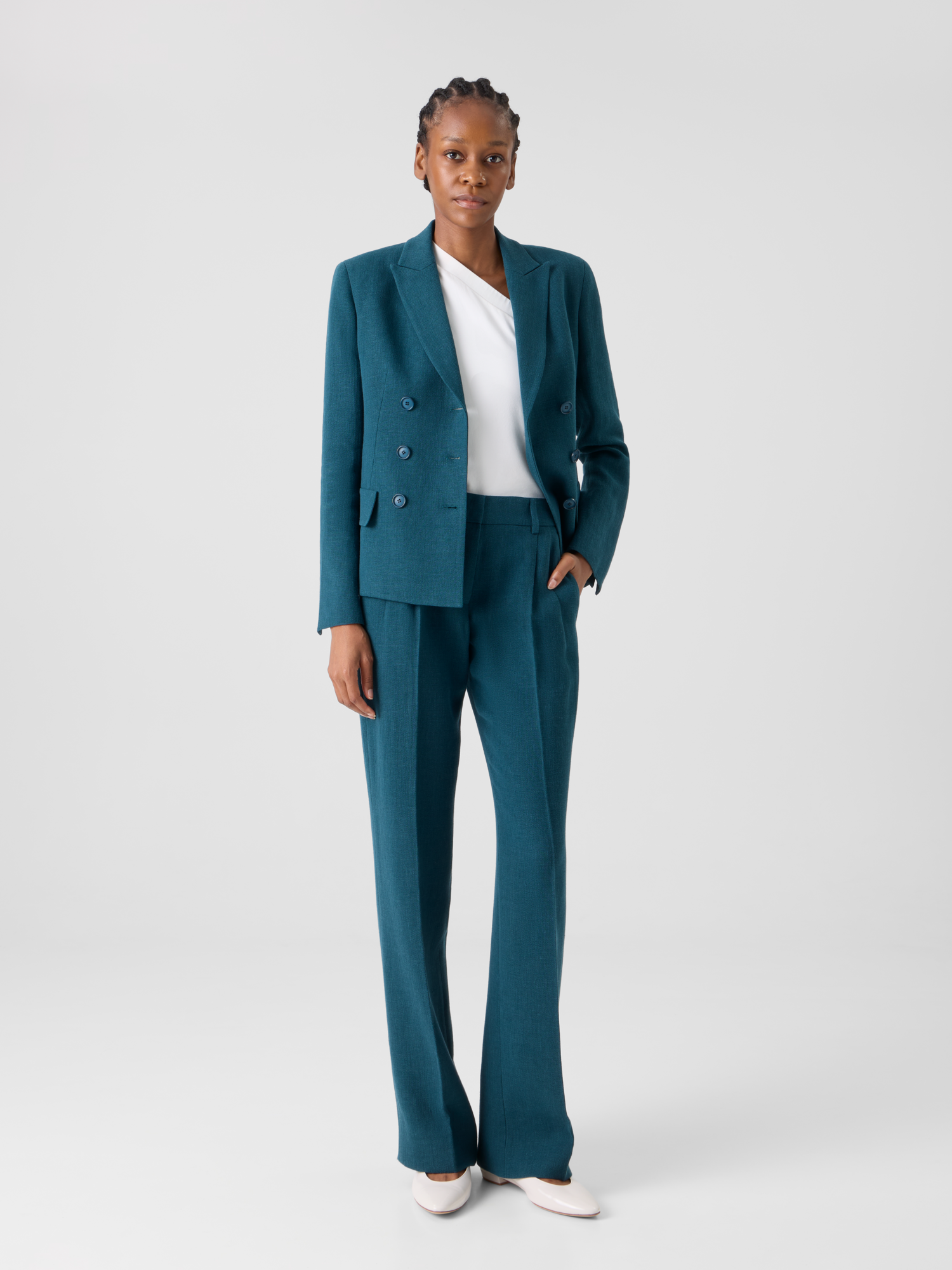 Designer Fabri Straight Pleated Pants - green 