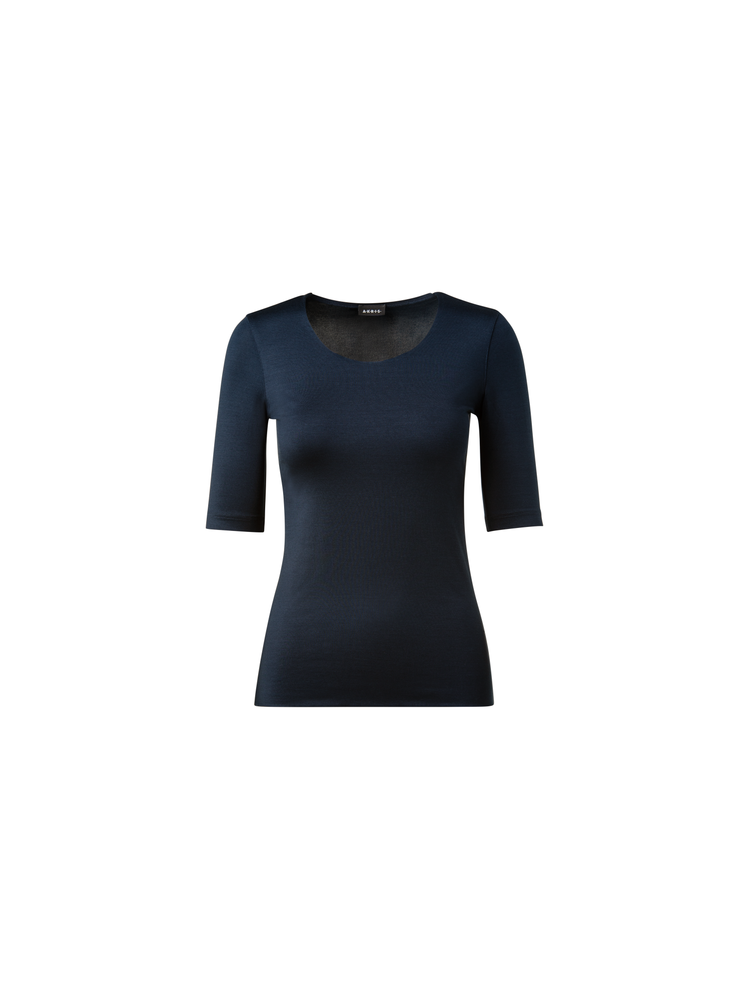 Designer 3/4 Length Sleeve Shirt from Silk Jersey - navy - blue