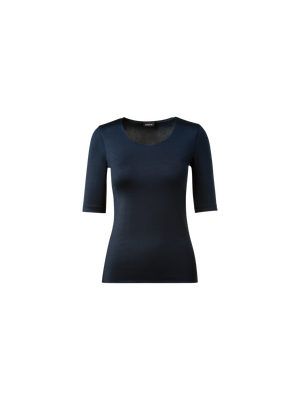 Designer 3/4 Length Sleeve Shirt from Silk Jersey - navy - blue