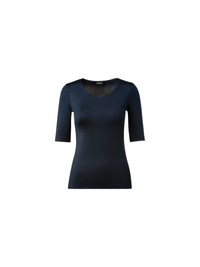 Designer 3/4 Length Sleeve Shirt from Silk Jersey - navy - blue