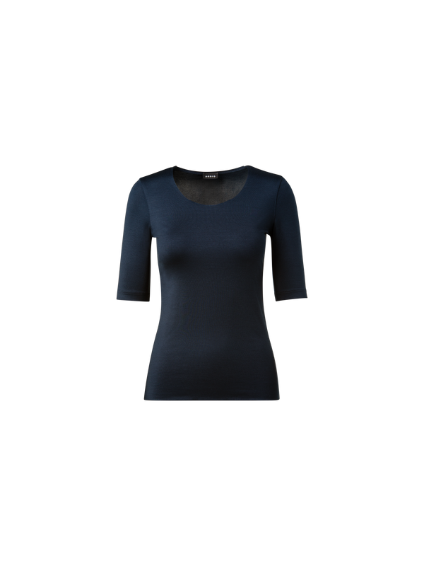 Designer 3/4 Length Sleeve Shirt from Silk Jersey - navy - blue