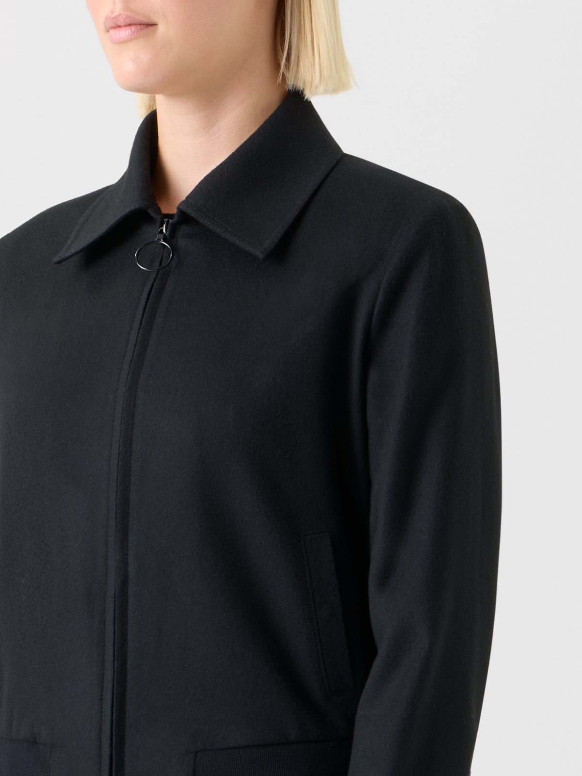 Designer Short Wool Cashmere Bomber Jacket - black - neutral #editorial