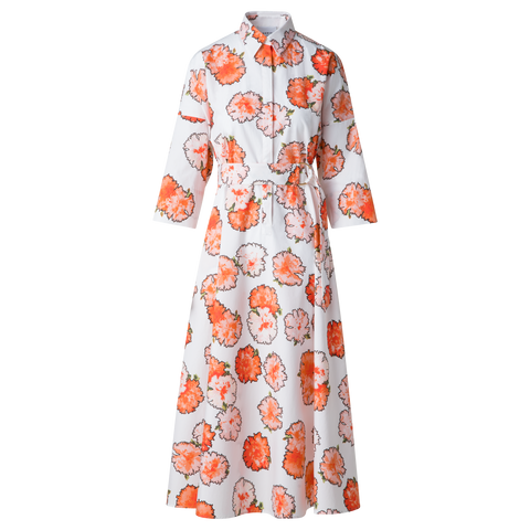 Midi Shirt Dress with Floral Carnation Print