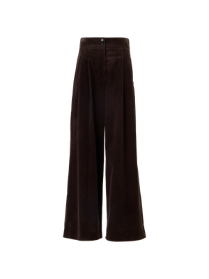 Designer Wide Pleated Pants in Cotton Corduroy - brown