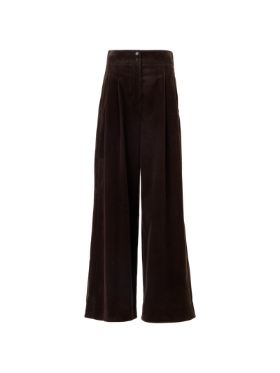 Designer Wide Pleated Pants in Cotton Corduroy - brown