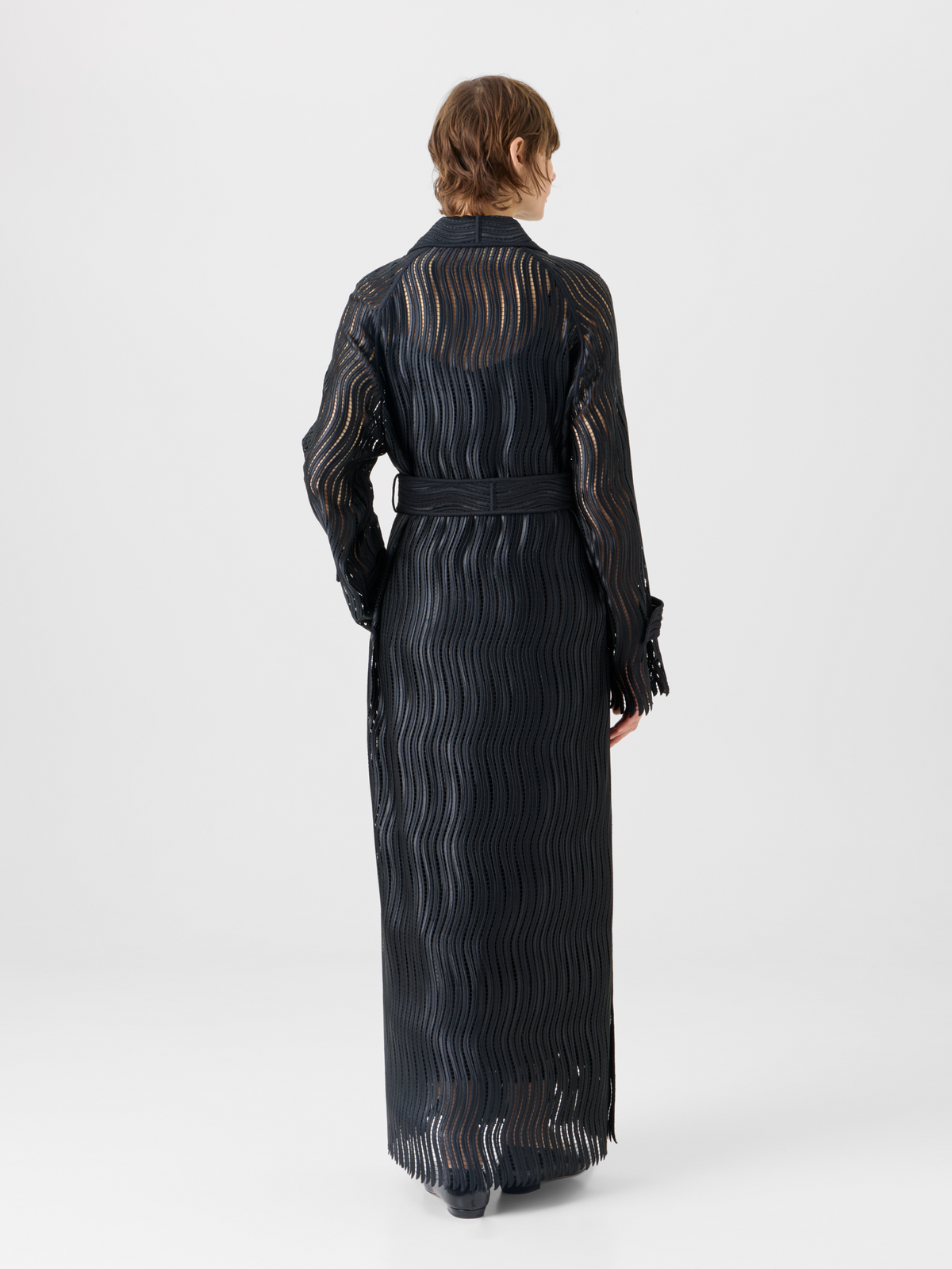 Designer Estelle Long Coat in Wave Guipure - black