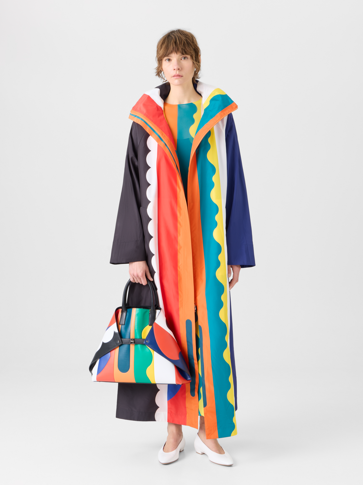 Designer Ivano Taffeta Maxi Coat with Paravent Print - multicolor