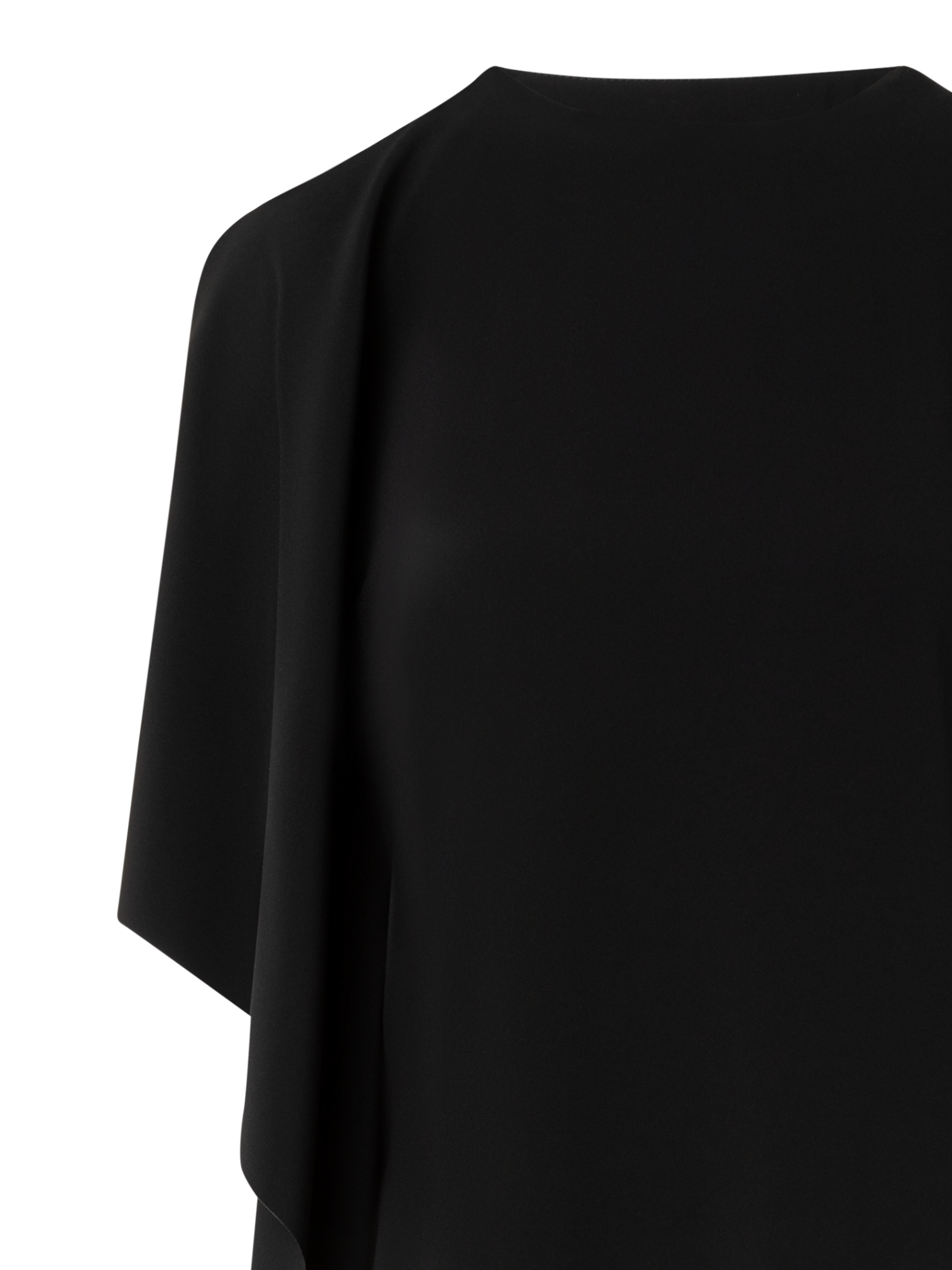 Designer Laser Cut Midi Dress with Off-shoulder Drape - black